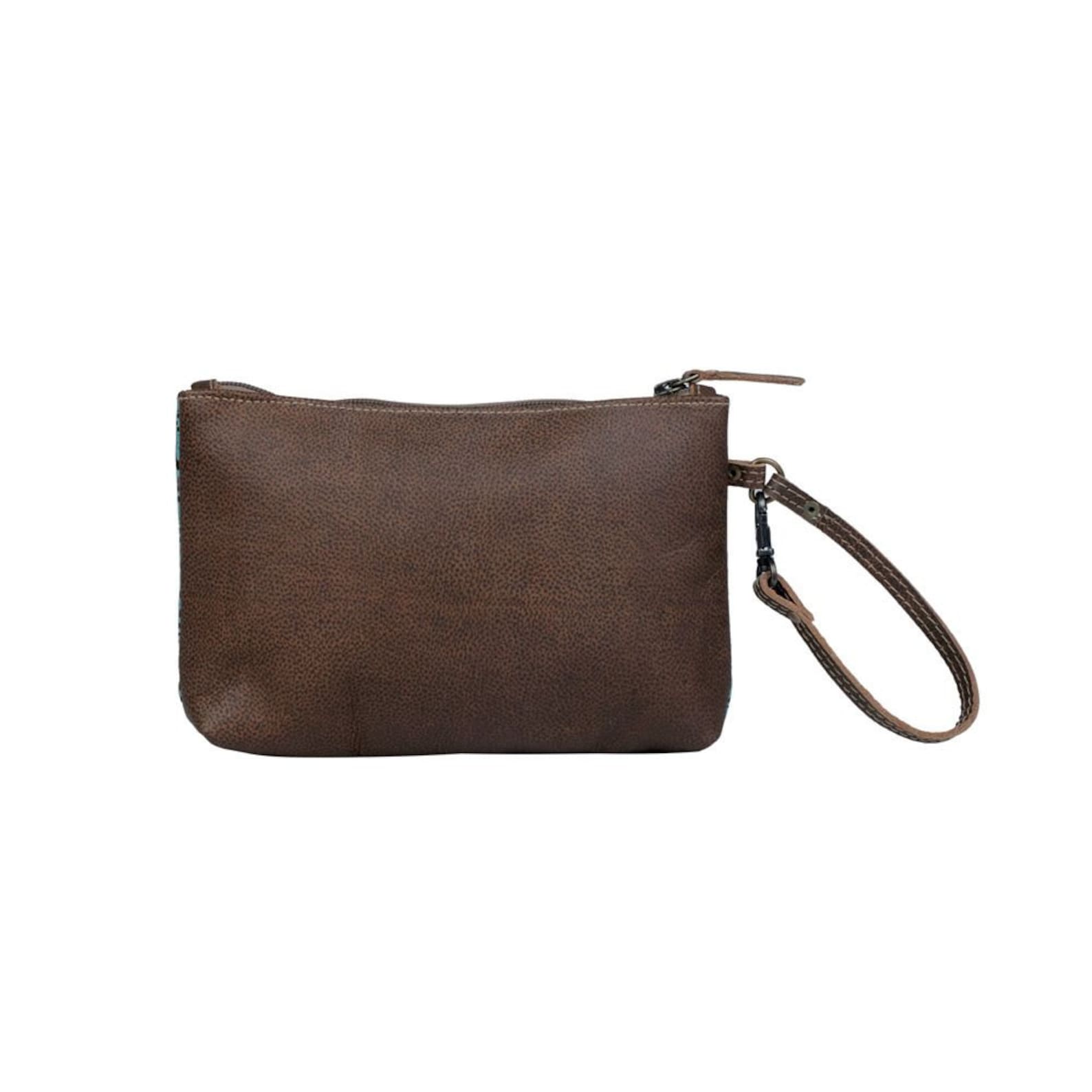 Myra Bags Womens Tooled Leather Wristlet Brown / Aqua Etsy