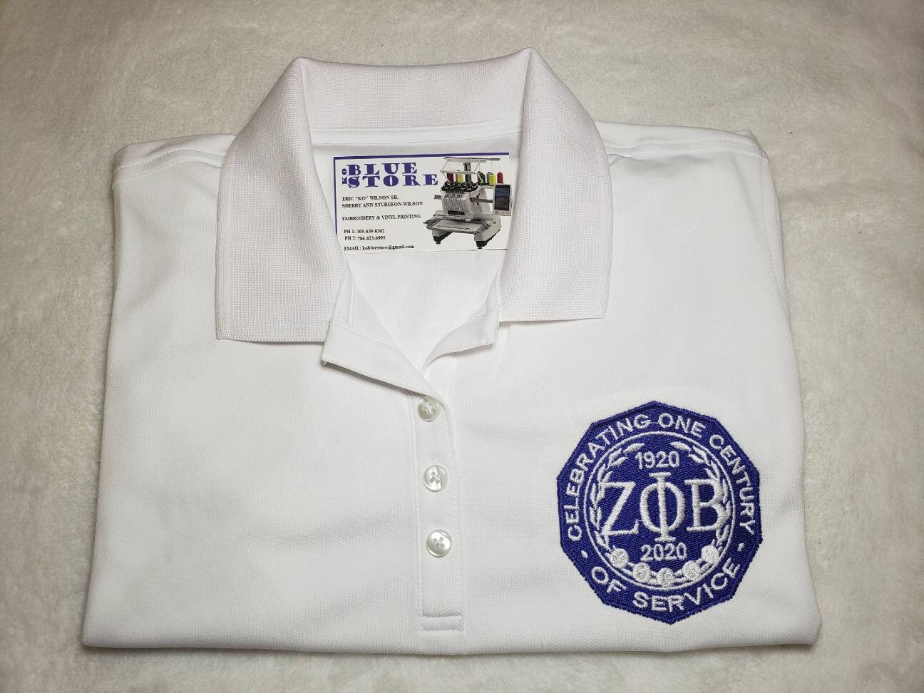 Zeta Phi Beta White Centennial Polo