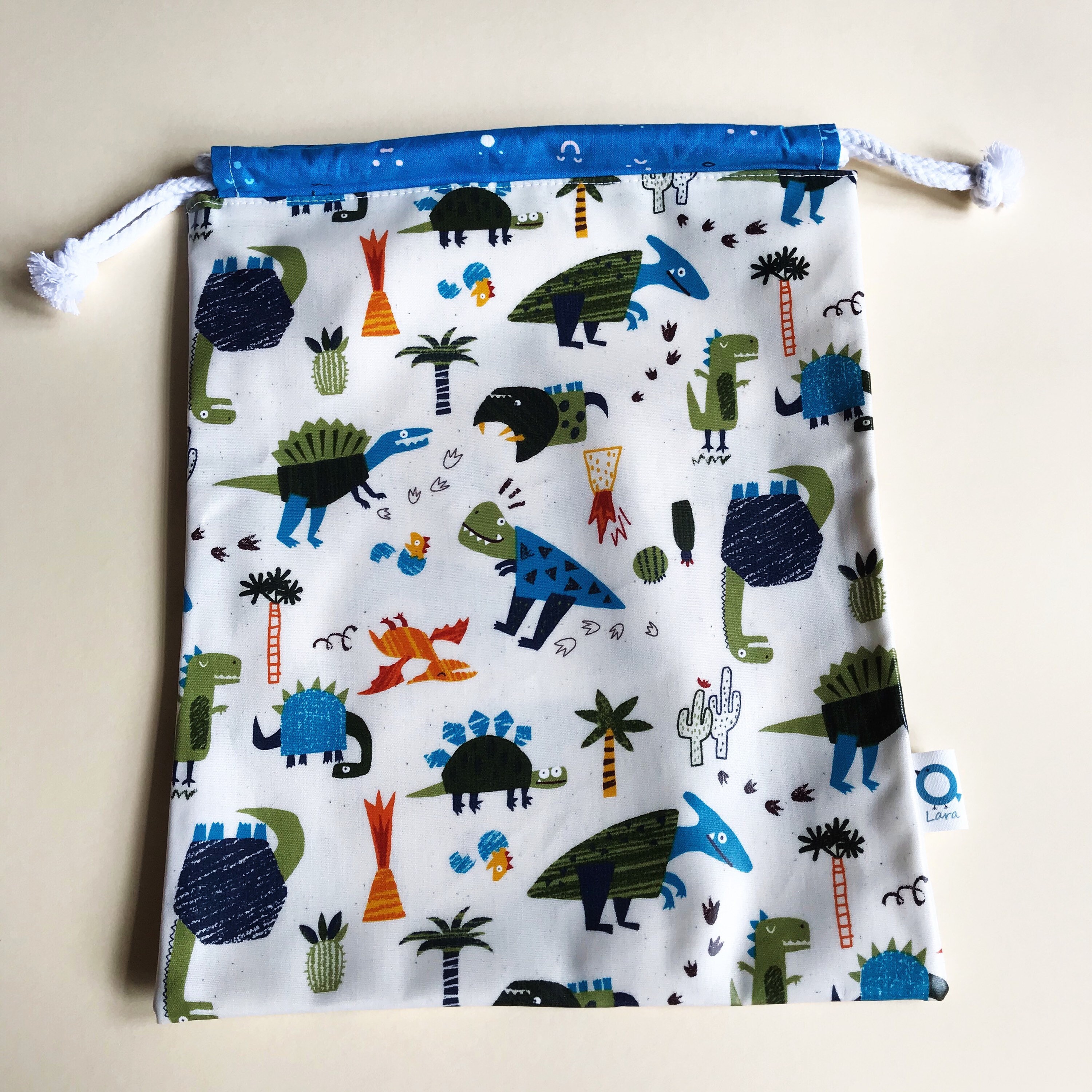 Dinosaur Plastic Coated Drawstring Bag Boys Blue Etsy