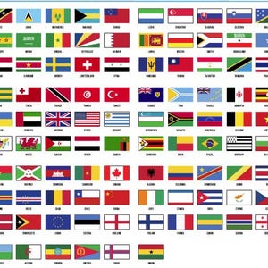 May include: A grid of flags representing different countries. Each flag is rectangular and features a unique design, incorporating various colours, patterns, and national symbols. The flags are neatly arranged, showcasing global diversity.