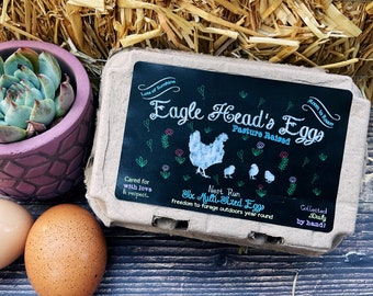 6 ct Egg Carton Labels, 1/2 Dozen Carton Labels, chalkboard, 2 pc set