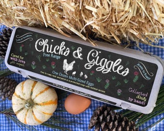 Egg Carton Labels, Chalkboard, 3 part label sets, peel and stick