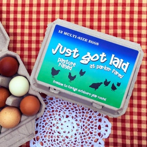 Egg Carton Labels, Blues and Greens, Vintage Size, 4x3, Custom, 2 part label sets