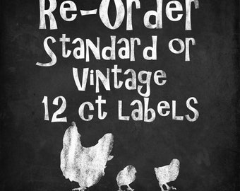 Egg Carton Labels, Re-Orders, Standard 12 Ct or Vintage 12 Ct, peel and stick