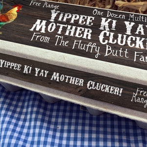Egg Carton Labels, Yippee Ki Yay Mother Clucker, 3 Part Label Sets ...
