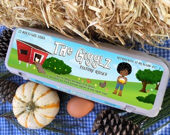 Egg Carton Labels, Custom, Coop Life, Farm Girl with egg basket, African American, Black