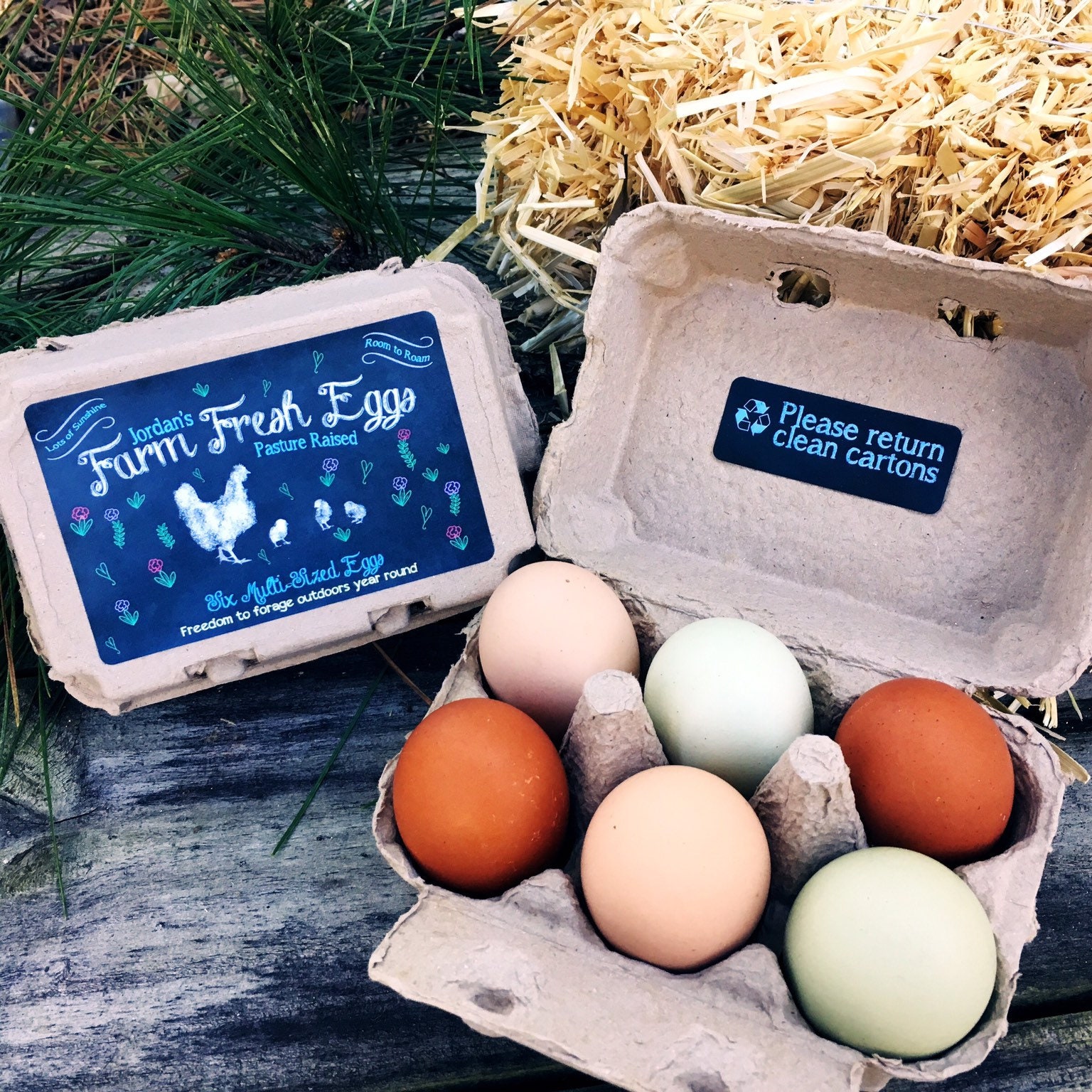 6 Ct Egg Carton Labels 1/2 Dozen Carton Labels Chalkboard 2 Etsy