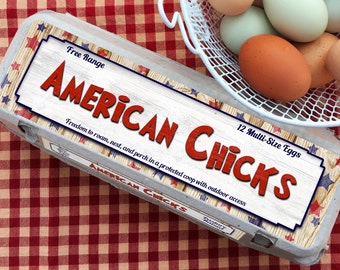 Egg Carton Labels,American Chick, Patriotic, Red White Blue, Custom, 3 pc set