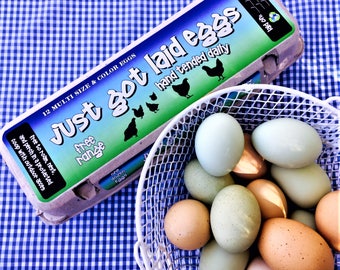 Egg Carton Labels, Blues and Greens, Custom, 3 part label sets