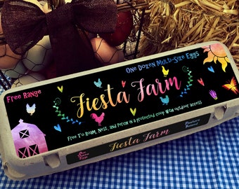 Egg Carton Labels, Fiesta Farm, Custom, 3 pc set