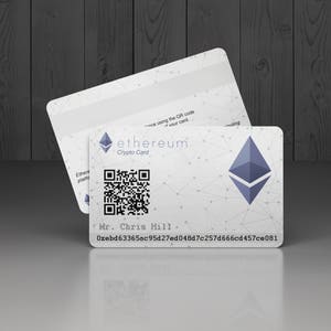 Plastic Ethereum Crypto Card personalised with your unique ETH address.