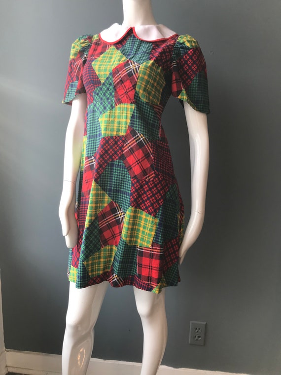 Vintage 70's collared patchwork print mini dress