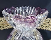 Vintage Lead Crystal Bowl, Anna Hutte Bleikristall, Lovely Purple Pedals, Rippled Swirl Pressed Glass, Zig-Zag Rim, MCM Elegant Candy Dish