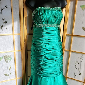 Vintage Emerald  Green Mermaid Prom Dress, Sequins Long Strapless Gala Gown, Sz S, Bridesmaid Retro Glamour Cosplay Dress Photo Shoot Outfit