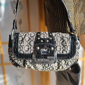 Y2K Guess Bag, Black Tan Chunky Silver Buckle , Vintage