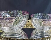 Vintage Lead Crystal Bowls, Set of 2 Anna Hutte Bleikristall 24 PBO, West Germany, Stunning Rippled Glass Violet-Purple Flower w Leaf
