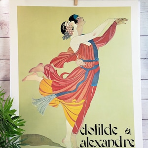 Vintage Cabaret Poster, Dancers Sakharoff by George Barbier,  Printed in Italy, Large Advertising Show Print 28x20 Art Nouveau Lithograph ?