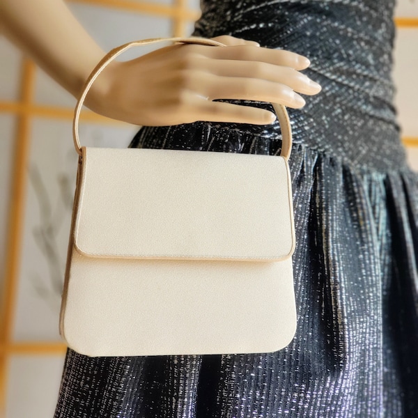 Minimalist Evening Purse by Vanessa, Light Beige / Cream Color Mini Handbag, Cushioned Fabric Handbag, Satin Lining, Neutral Color Bag