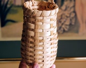 Vintage Wicker Wall Pocket Basket, Small Long Retro Wicker Wall Decor, Wall Wicker Plant Holder, Beige Basket w Handle for Hanging