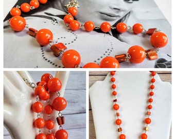 Orange Necklace Pumpkin Orange Beaded Choker Vintage Choker Acrylic Beads Orange Choker Pumpkin Necklace Vintage Necklace