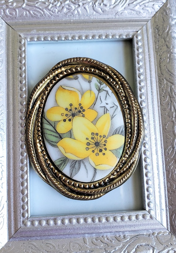 Vintage Yellow Flower Brooch, Gold Floral Pin, Ger