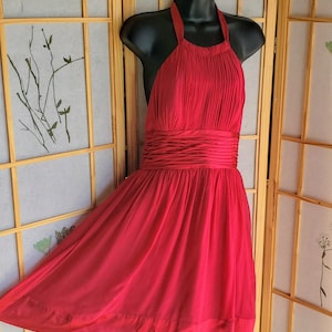 Vintage Fuchsia Halter Dress by Adrianna Papell Boutique, Sz 6, Ruched Waist, Pleated Details, RETRO Hot Pink Prom Dress afbeelding 1