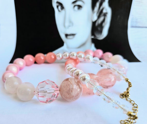 Vintage Pink Necklace, Pastel Pink Tones, Frosted… - image 2