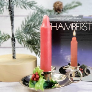 Vintage Chamberstick, Silverplate Christmas Candlestick with Removable Holly Berry Accent, Candle Holder, Colonial Decor, NOS