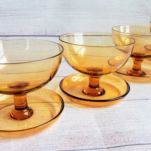 1930s Glass Coupes by Kristalunie Maastricht  - WJ Rozendaal, Art Deco Bowl Melba Stemware, Brown Amber Glass Cocktail Harlequin Style RARE