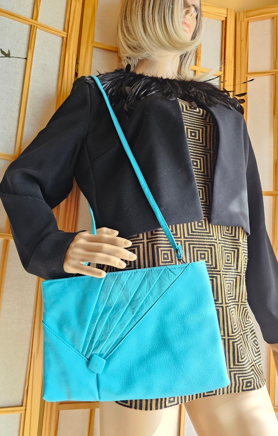 Vintage Turquoise Purse, 80s Crossbody Bag, Retro… - image 2