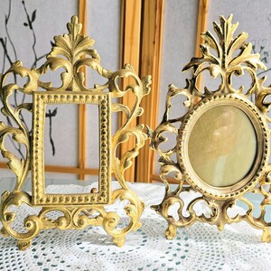 Vintage Virginia Metalcrafters Ornate Brass Frame, Rococo - Art Nouveau Style, Set of 2 Gold Metal Easel Style Table Top Picture Frames