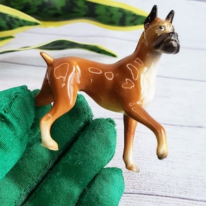 Vintage Miniature Ceramic Boxer Figurine Hagen Renaker Dog, USA Made, Boxer Mama 03302,