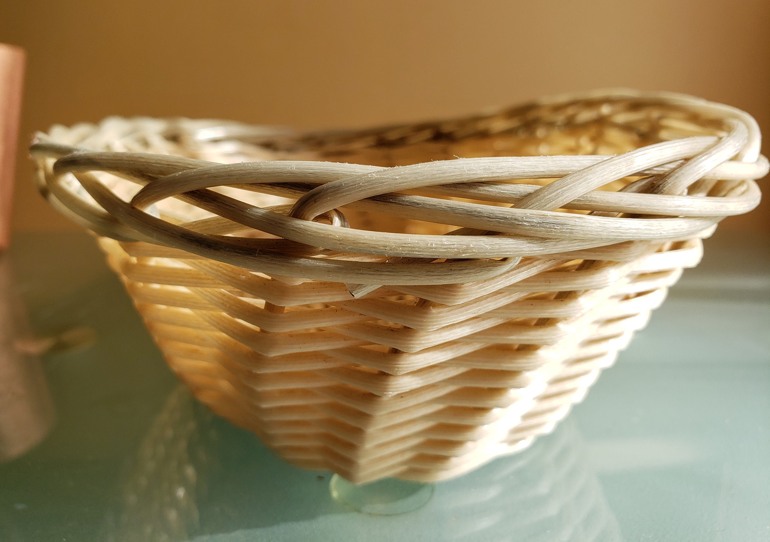 Small Oval Faux Wicker Basket Two Tone Beige/ Gray Basket Etsy