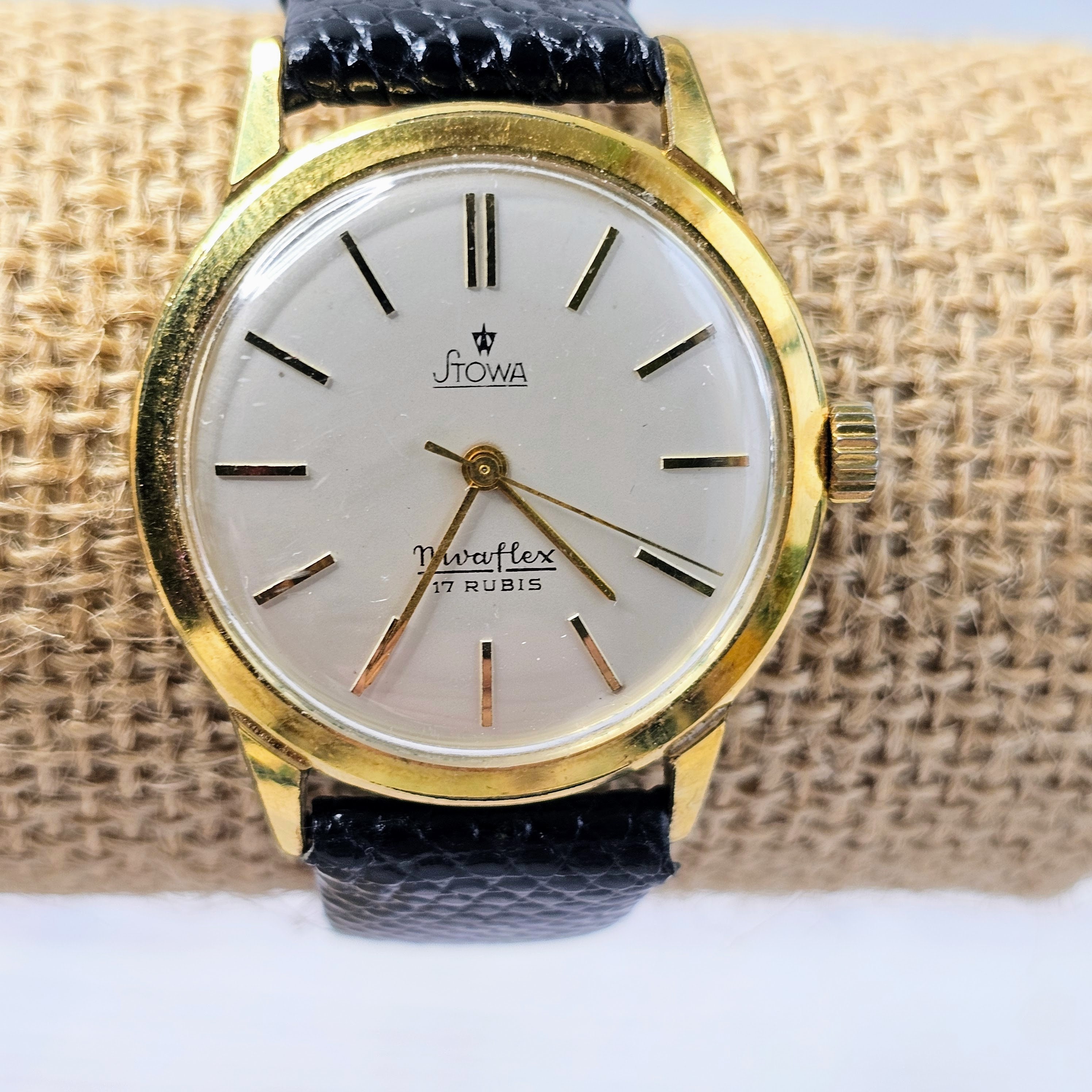 Vintage Stowa German Watch, 1965 Nivaflex 17 Rubis, Collectible Men's Wrist  Watch, Black Genuine Lizard Band, Perfect Working Condition