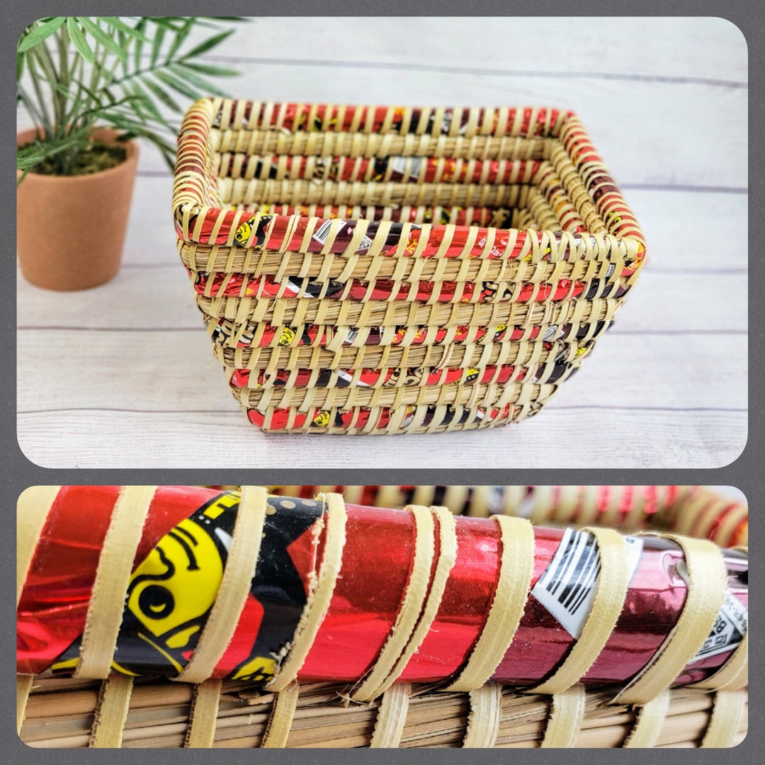 Kaisa Grass Basket With Upcycled Red Candy Wrappers, Mr. Peanut ...