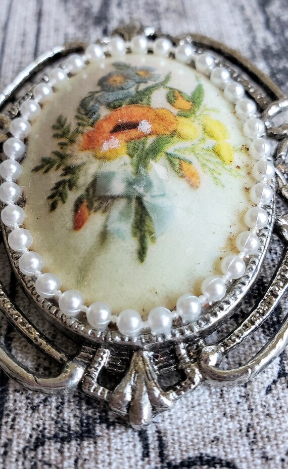 Vintage Floral Porcelain Brooch  or Medallion Pen… - image 2
