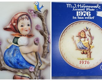1976 Annual M.J. Hummel Plate - Adorable Vintage Collectible Goebel Figurine Plate, Textured, Apple Tree Girl, Retro Girls Room Decor