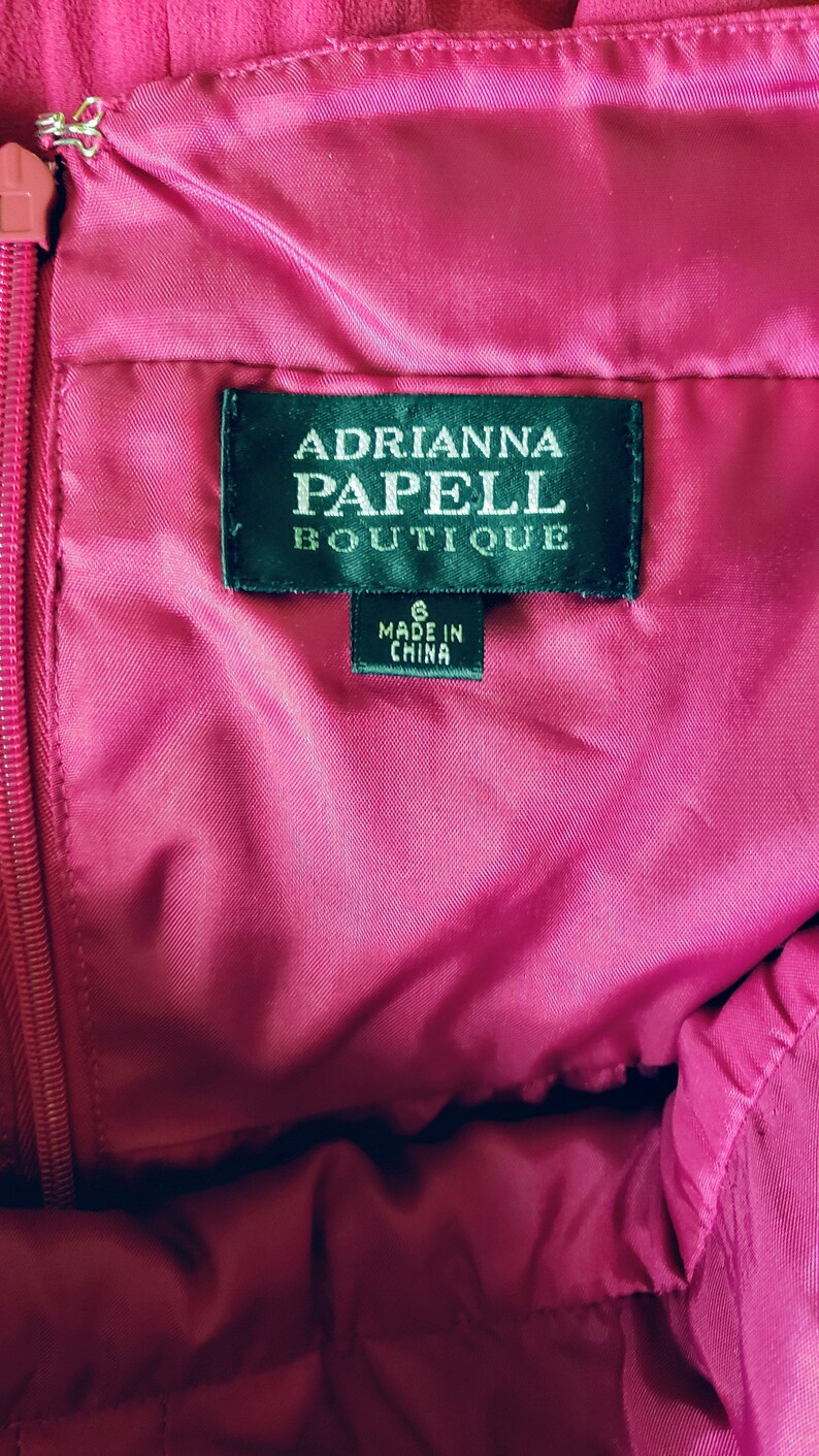 Vintage Fuchsia Halter Dress by Adrianna Papell Boutique, Sz 6, Ruched Waist, Pleated Details, RETRO Hot Pink Prom Dress afbeelding 9