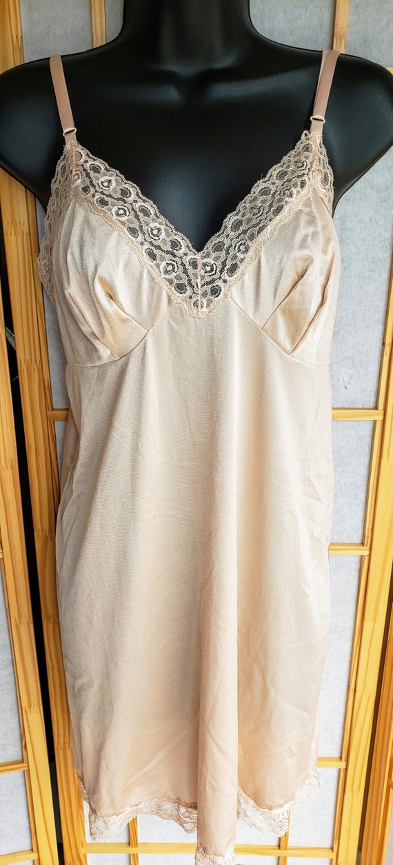 Vintage Champagne Color Slip Under Dress With Lace Trim - Etsy