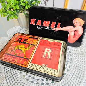 camel cigarette playing cards Vintage Collectible Kamel Playing Cards With Tin, Camel Cigarettes  Advertising With Pin up Girl on Tin, Double Deck Sealed Playing Cards