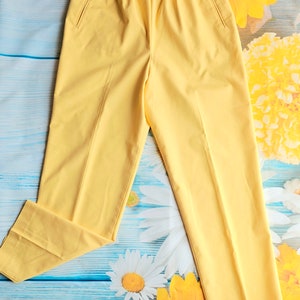 Vintage Yellow Pants, Cinched Waist Cotton Blend Trousers, Bold Sunny  Yellow Slacks with Pockets, Retro 70s Summer Pull On Pants, Like New