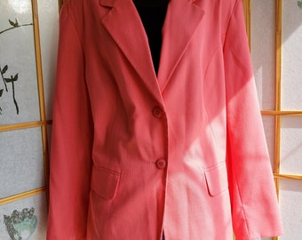 Vintage Coral Blazer, Shawl Collar Faux Pockets, Size 20 Women's Lightweight Jacket, Spring Fashion Coat, Business Casual Jacket