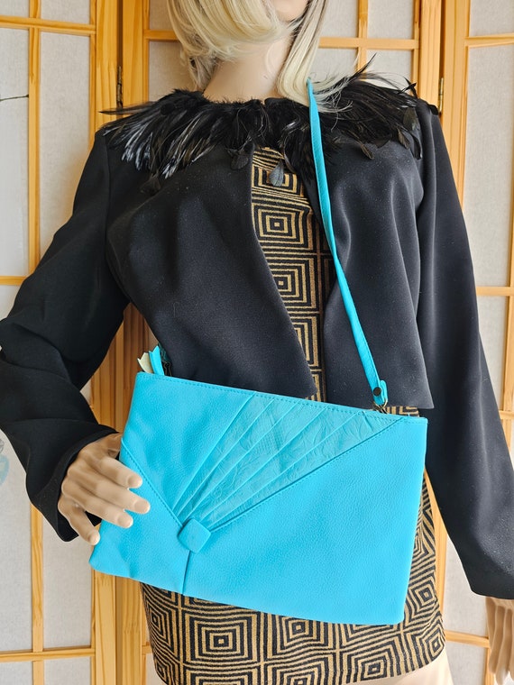 Vintage Turquoise Purse, 80s Crossbody Bag, Retro… - image 7