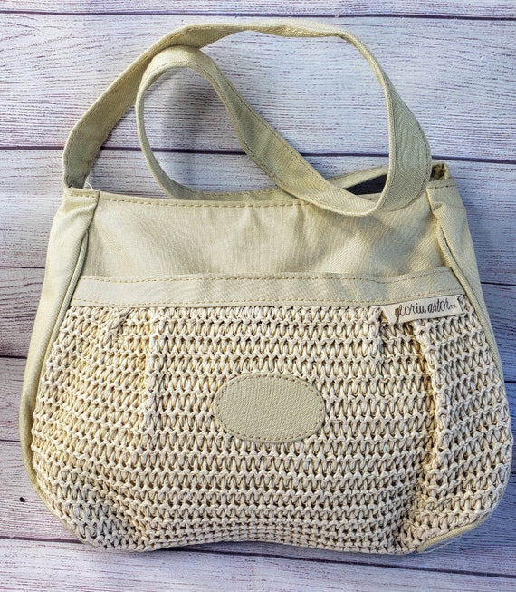 Vintage Beige Linen Purse with Crochet Detail by … - image 3