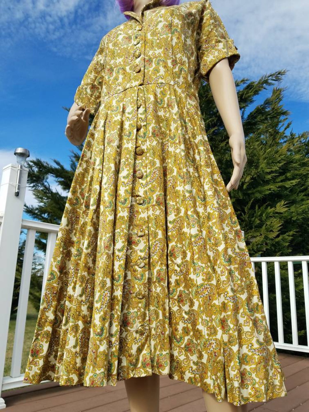 50s Styled Shirt Dress by Jomax Golden Paisley Print Fit and - Etsy