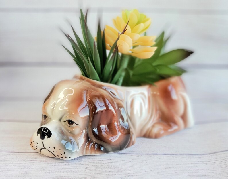 Vintage Animal Planter Brown Beige Ceramic Dog Planter Etsy