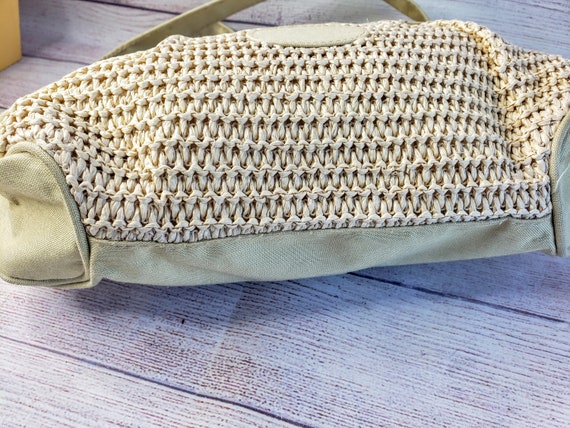 Vintage Beige Linen Purse with Crochet Detail by … - image 8