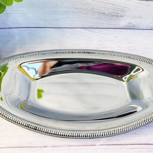 Vintage Silver Metal Oval Tray by Shelton Ware NYC, Oval Serving Platter Bowl, Minimalist Modern Kitchen Decor, Charcuterie Platter