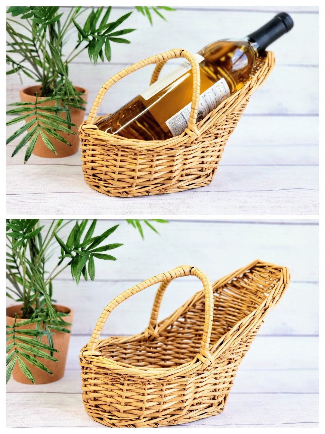 Vintage Wicker Wine Bottle Holder CLEANED Wicker Basket Etsy