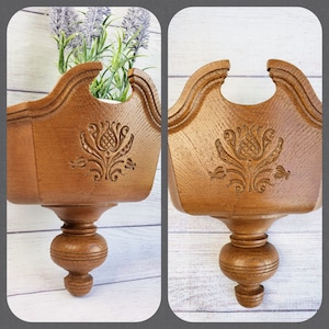 Vintage Homco Plastic Wall Pocket Planter,  Brown Faux Wood Look, 70s 80s Decor, USA Made Syroco, Wall Mount Planter, Cottagecore Country